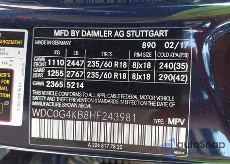 2017 Mercedes-Benz Glc 300 4Matic from USA, damaged, VIN WDC0G4KB8HF243981